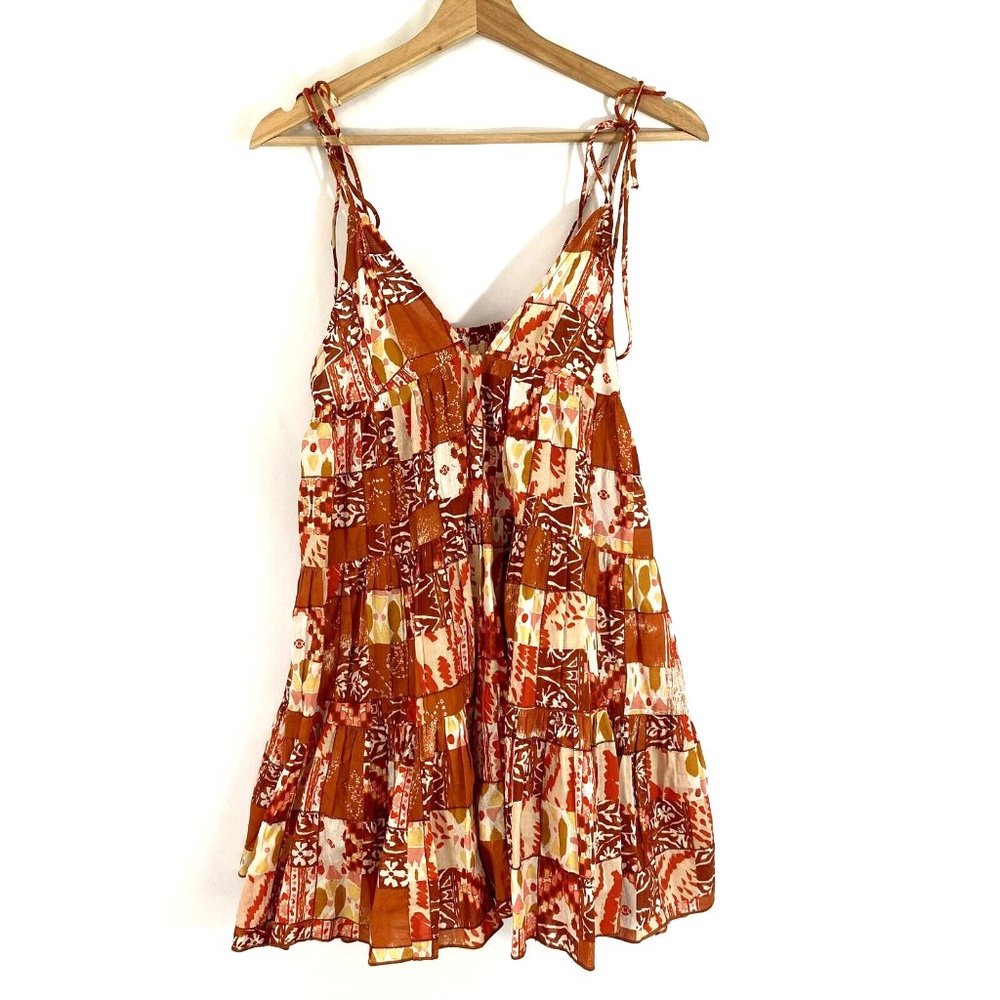 Free People Rust Orange Patchwork Tiered Sundress